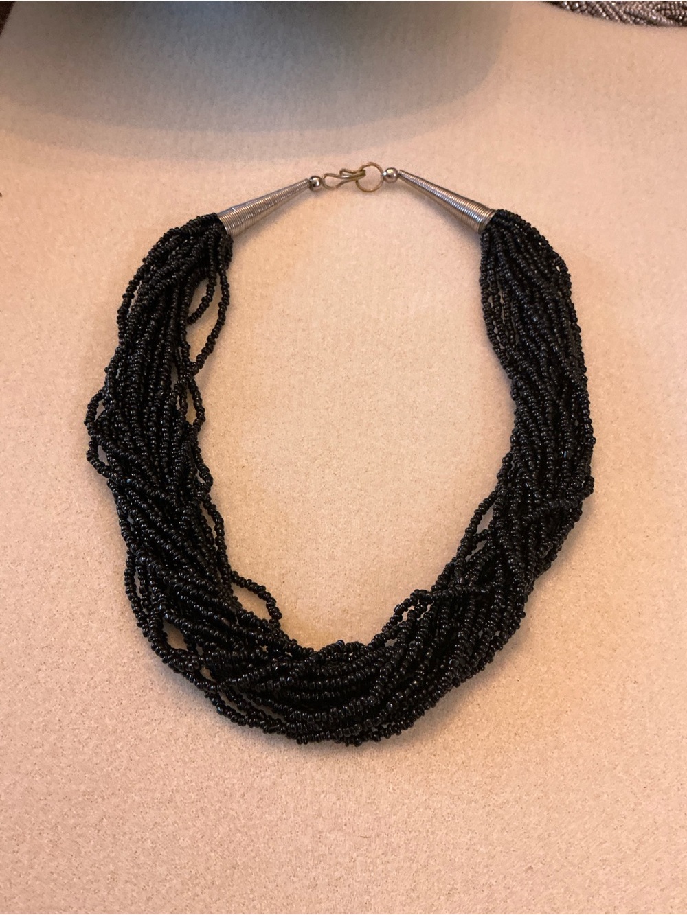 Black Multi-Strand Seed Bead Necklace, 17”